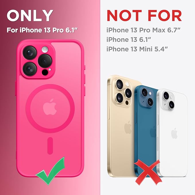 CAPRARO Magnetic for iPhone 13 Pro Case, [Compatible with MagSafe] [Full Camera Protection] Shockproof Protective Slim Translucent Matte Phone Case for iPhone 13 Pro 6.1'', Hot Pink