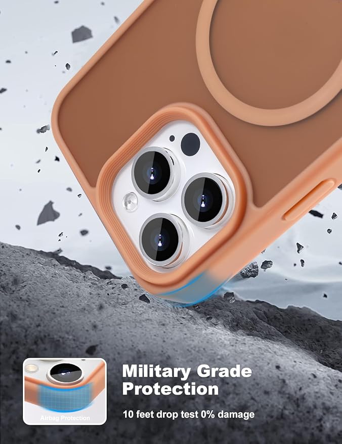 Tigowos Compatible with iPhone 15 Pro Max case Fits MagSafe 10FT Drop Resistant Matte Skin Feeling Shockproof Back Cover Fits iPhone 15 Pro Max Phone Cases, Brown