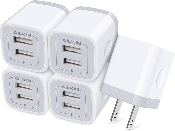 【5Pcs】 USB Plug, Wall Charger Fast Charging Block, Power Adapter Cube 2 Port Charge Travel Brick Cell Quick Chargers Box cargador for iPhone 17 16e 16 Pro Max 15 14 13 12 SE 11Pro Max Samsung Galaxy