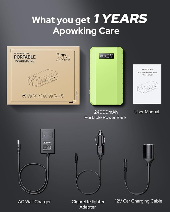 Apowking Power Bank with AC Outlet, 65W Portable Laptop Battery Bank Fast Charging, 88.8Wh 24000mah Power Station for Outdoor Camping PowerBank Travel Home Power Backup