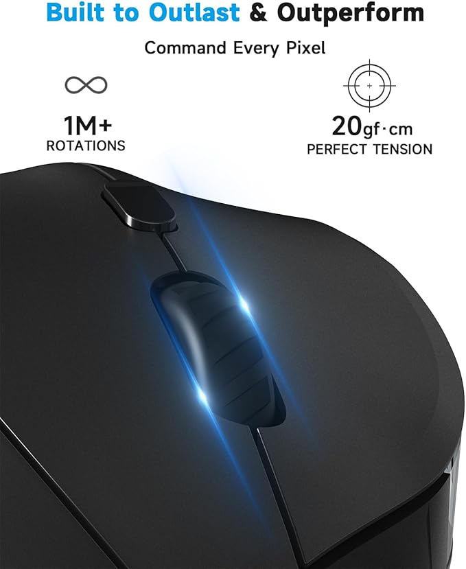 AOC 2.4GHz Ergonomic Mouse, Wireless Bluetooth Vertical Mouse for Work, 4800 DPI Optical Tracking, 5 Adjustable DPI, Quiet Clicks, RGB Light, Compatible with Computer, Laptop, PC, Mac, Desktop - Black