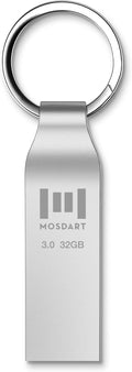 MOSDART 32GB Waterproof USB3.0 Flash Drive, Speed Up to 90MB/S, FAT32 Metal Memory Stick with Keychain, for System Back, Data Storage, Silver