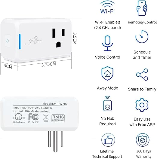 WiFi Smart Plug cETL Listed FCC Certified, Wi-Fi Outlet Compatible with Alexa, Echo and Google Home &IFTTT, No Hub Required, Remote Control,