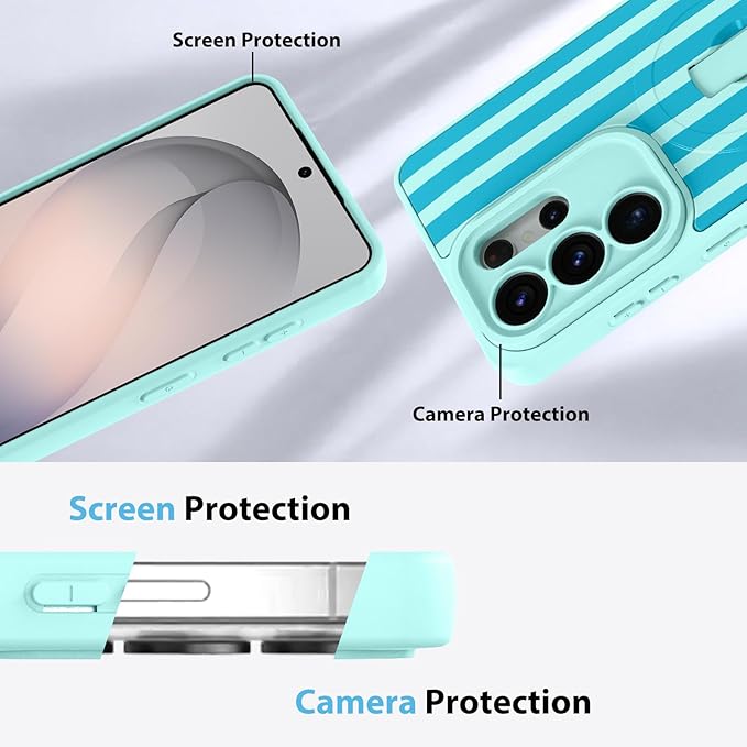 KANGHAR Compatible with Samsung Galaxy S26 Ultra Case, Support for MagSafe, Silicone Stripes Cute Pattern, Wristband Kickstand Camera Protection Soft Slim Cover for Girls Women -Blue