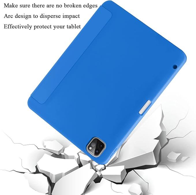 Cases for iPad Pro 12.9 Case 6th/5th/4th Generation (2022/2021/2020) with Pencil Holder [Apple Pencil Wireless Charging] Soft TPU Smart Tri-fold Stand Protective Cover(Blue)