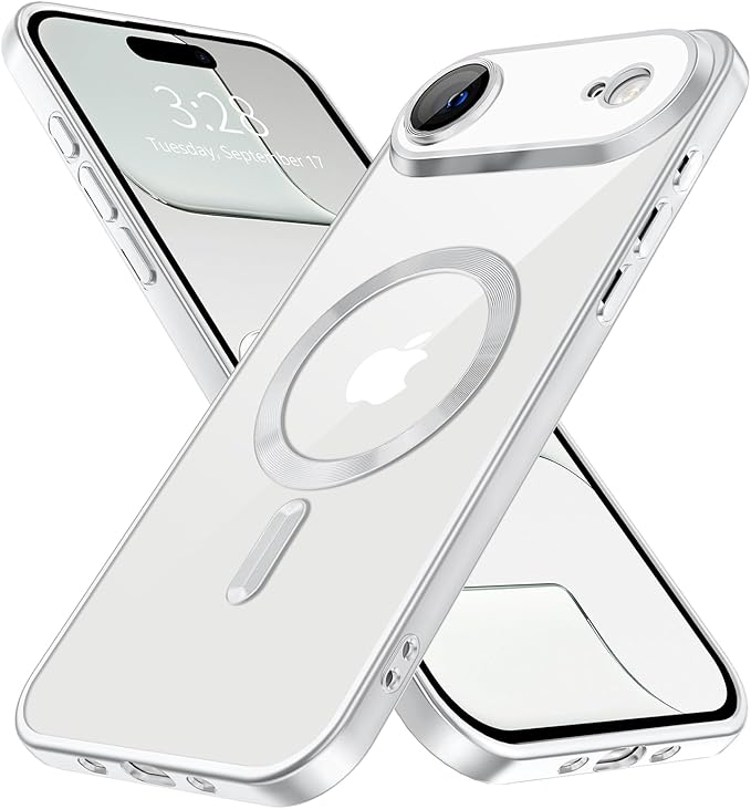 Hython Magnetic Clear for iPhone Air Case with Camera Lens Protector [Compatible with MagSafe] Luxury Plating Edge Slim Soft TPU Cover Protective Phone Case for iPhone Air 6.5", Matte Silver
