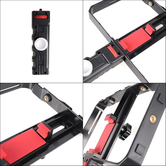FocusFoto Pro Smartphone Video Rig Filmmaking Recording Vlogging Handheld Cage Handle Grip Stabilizer with Triple Cold Shoe Mount, fit for iPhone 12 Pro Max XS X 8 7 6 Plus OnePlus Samsung