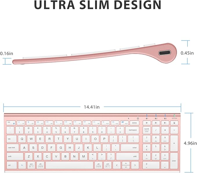 iClever BK10 Bluetooth Keyboard, Wireless Rechargeable Ultra-Slim Keyboard with Long Battery Life, Compatible with iOS, Android, Windows, Mac for iPad, Tablet, Laptop, PC, Phone (Rose Gold)