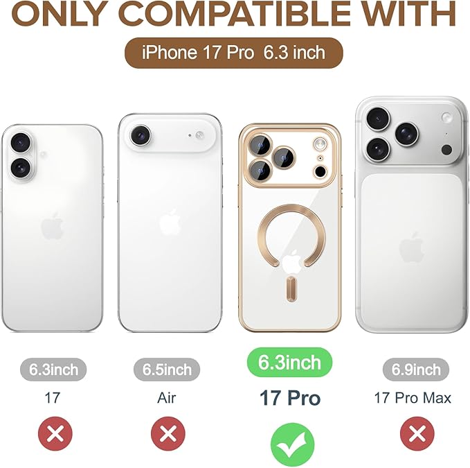 Hython Magnetic Clear for iPhone 17 Pro Case with Camera Lens Protector [Compatible with MagSafe] Luxury Plating Edge Slim Soft TPU Cover Protective Phone Case for 17 Pro 6.3", Matte Desert Brown