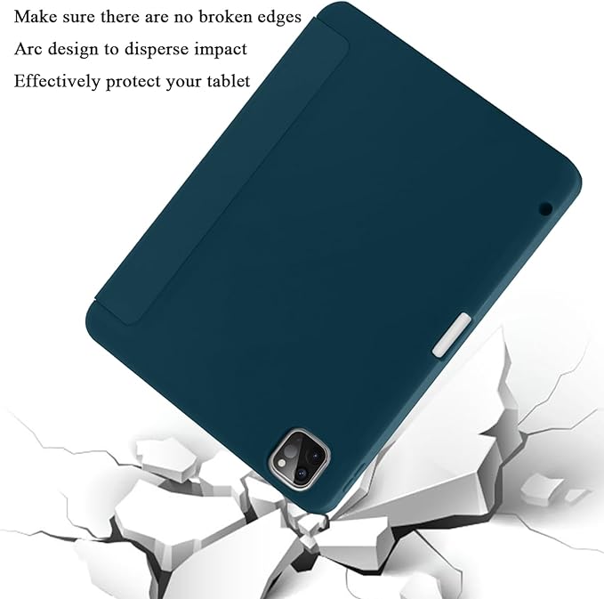 Case for iPad Pro 12.9 Case 6th/5th/4th Generation (2022/2021/2020) with Pencil Holder [Apple Pencil Wireless Charging] Soft TPU Smart Trifold Stand Protective Cover (Peacock Blue)