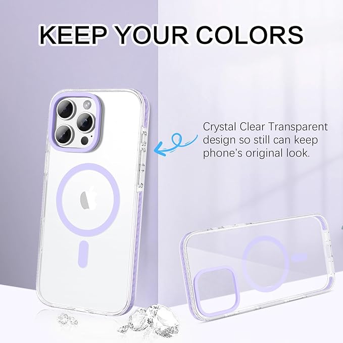 BENTOBEN Magnetic for iPhone 16 Pro Max Case 6.9", Compatible with Magsafe Military Shockproof Protective Bumper Cute Transparent Slim Anti-Yellowing Phone Case for iPhone 16 ProMax Cover,Clear Purple