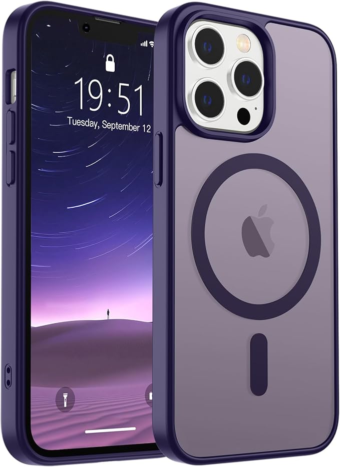 SUPFINE Magnetic for iPhone 13 Pro Max Case (Compatible with MagSafe) (Military Grade Drop Protection) Translucent Matte Shockproof Phone Cover,Dark Purple