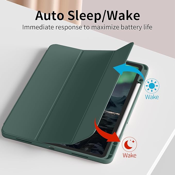 for iPad Pro 13 inch Case (M5/M4) 2025/2024, Slim Protective Cover with Pencil Holder, Soft TPU Back Cover, Trifold Stand, Auto Wake/Sleep, A2925 A2926 A3007 A3362 A3359 (Dark Green)