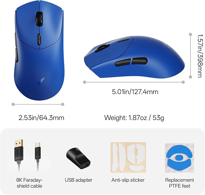 Rapoo VT7 Wireless Gaming Mouse, True 8K Wireless Polling Rate, 53g Lightweight, Up to 750 Hr Battery, Nordic nRF54L15 MCU, 100-Million Mechanical Switch, 10 Programmable Buttons, Macro Enabled