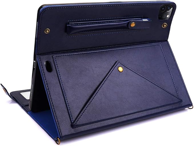 Handbag Case for iPad Pro 13-inch M5 2025/M4 2024, Techcircle Folio Stand PU Leather Crossbody Wallet Case with Pencil Holder, Hand Strap & Shoulder Strap, Navy