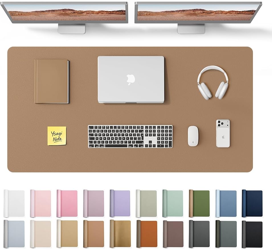 YSAGi Leather Desk Protector, Office Mat, Large Mouse Mat, Non-Slip PU Leather Blotter, Laptop Desk Pad, Waterproof Writing Pad for Office and Home (Khaki, 47.2" x 23.6")