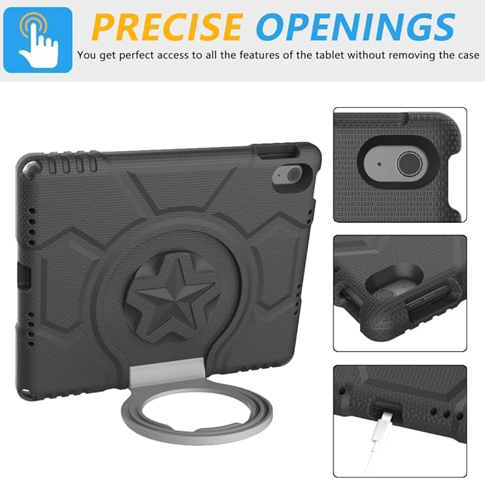 Kids Case for iPad 10th Generation 10.9-inch (2022) & iPad Air 11-inch M2 (2024) & iPad Pro 11-inch M4 (2024), Lightweight Shockproof Case Built-in Screen Protector with Handle Stand, Black