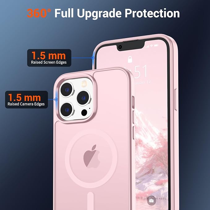SUPFINE Magnetic for iPhone 12 Pro Max Case (Compatible with MagSafe) (Military Grade Drop Protection) Translucent Matte Shockproof Phone Cover,Light Pink