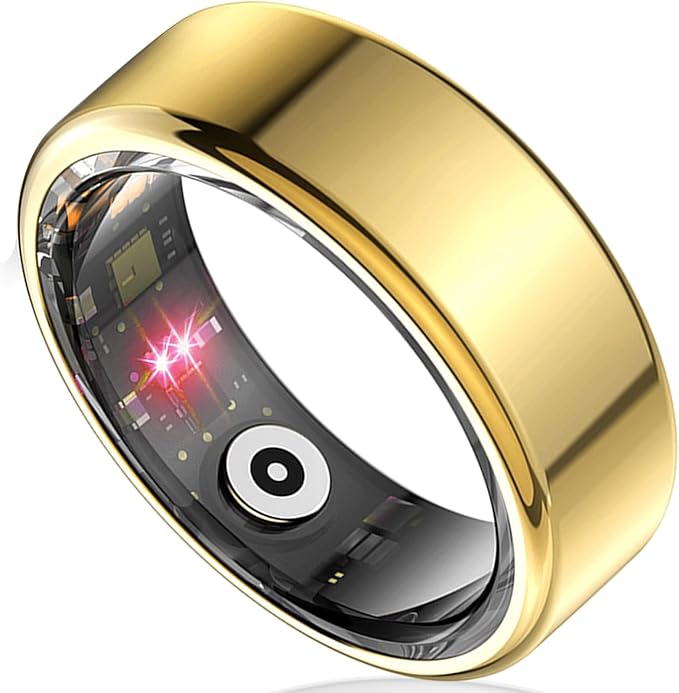 Smart Ring Health Tracker for Women Men, Sleep Tracker with Heart Rate and Blood Oxygen, Fitness Ring for Activity Monitoring, 15 Days Battery, No Subscription, Titanium Alloy (Gold, #12)