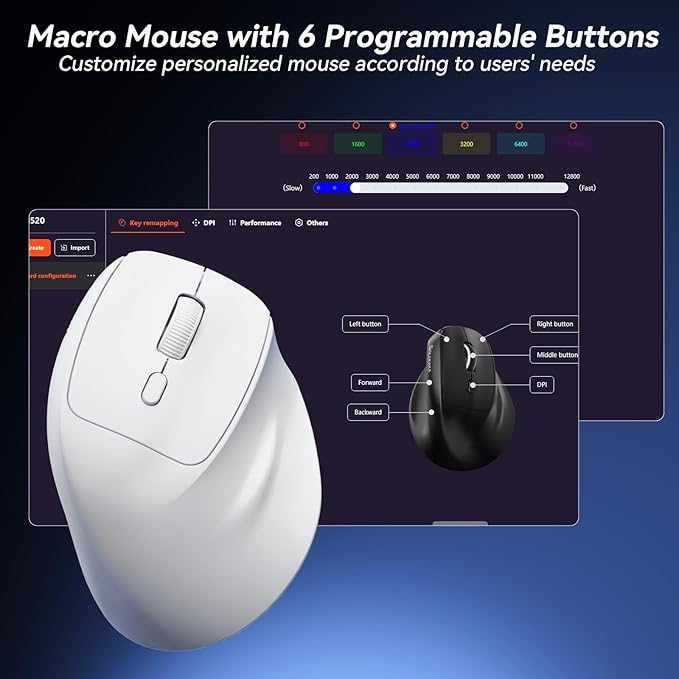 SOLAKAKA SM520 Ergonomic Mouse with 24000 DPI, Vertical Mouse with Programmable Side Button, Wireless Mouse with Tri-Mode Connection - BT5.0/USB-C/2.4GHz, for Desktop, PC, Laptop (White)