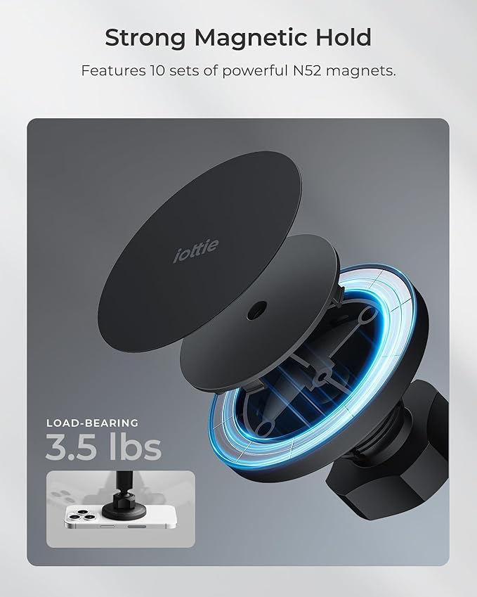iOttie iTap 3 Magnetic Dash & Windshield Car Mount, Phone Holder with Suction Cup, Includes Magnetic Ring Adapter, Compatible with iPhone 12-17, Samsung Galaxy, Google Pixel, and MagSafe Phones