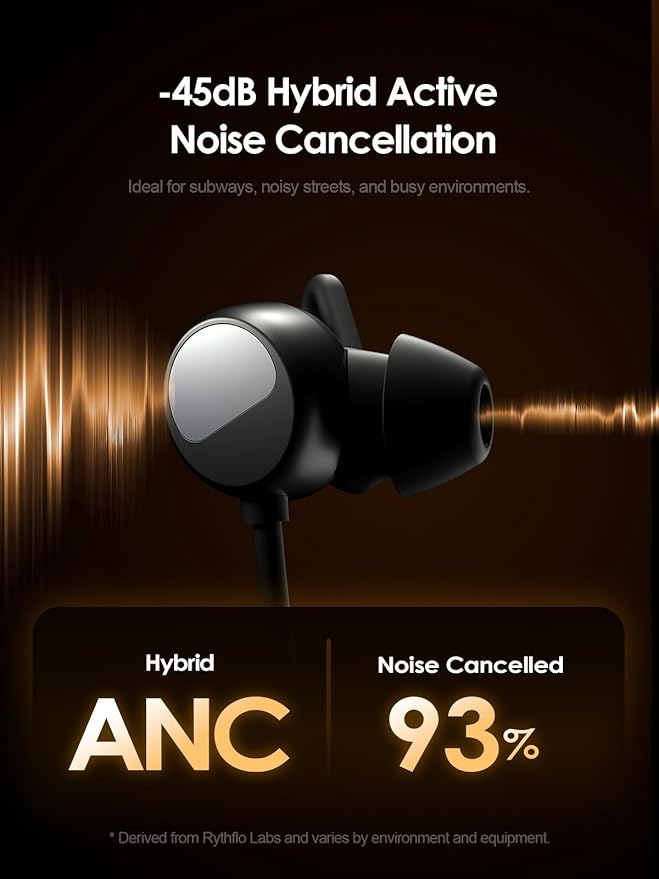 Hybrid Active Noise Cancelling Bluetooth 6.0 Headphones, 5 ENC AI Clear Call Mic Wireless Earbuds, in-Ear Magnetic Neckband Earphones 45H Playtime, IPX6 Sweatproof ANC Headsets for Travel Home Office