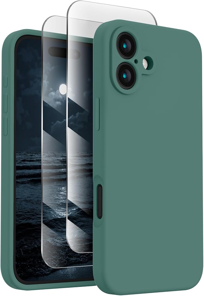 FireNova Designed for iPhone 16 Case, Silicone Upgraded [Camera Protection] Phone Case, Soft Anti-Scratch Microfiber Lining Inside, 6.1 inch, Midnight Green