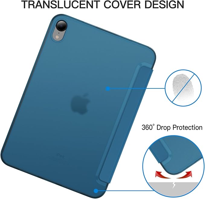 JETech Case for iPad mini (A17 Pro, 2024 Model, 7th Generation) / mini 6 (2021 Model, 6th Generation), Slim Stand Hard Back Shell Smart Cover with Auto Wake/Sleep (Teal)