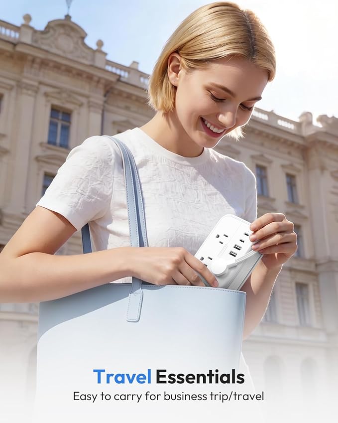 NTONPOWER 10 in 1 Travel Power Strip, 6 Outlets 4 USB Ports(2 USB C), 4ft Extension Cord Wrapped Around Small Power Strip, Compact for Travel, Hotel, Cruise Approved, White