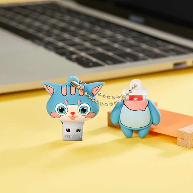 USB Flash Drives,Waterproof Silicone USB2.0 High Speed Thumb Memory Stick Pen Date Storage Pendrive U Disk (64GB,Cyan Cat)