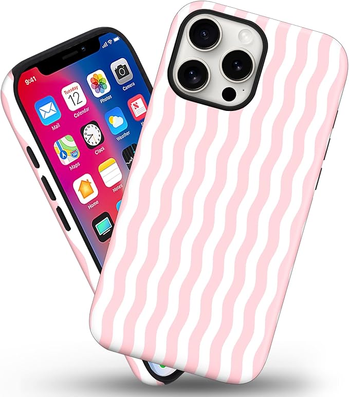 Magnetic for iPhone 13 Pro Max Case Cute Wavy Stripes Phone Case, Shockproof Slim TPU and Hard PC Protective Phone Cover Compatible with MagSafe Designed for Women Girls, Pink