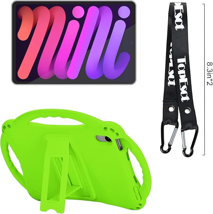 TopEsct Kids Case for iPad mini 7 (A17 Pro) 2024 /iPad Mini6 2021, Shockproof Silicone Cover with Handle Stand for 8.3" iPad mini 6th/7th Gen,Green