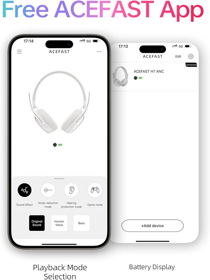 ACEFAST H7 Noise Cancelling Headphones, Wireless Over Ear Headphones, Headsets for Women with 7 Color Ear Pads, 60H Playtime, Bluetooth 5.4, Deep Bass, Ultra-Light for Travel, Home, and Office