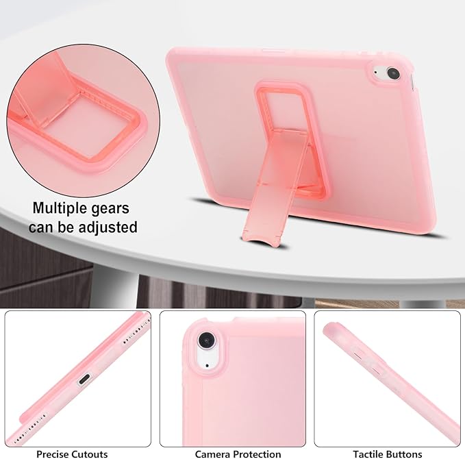 Slim Case for iPad Air 11-inch M3 M2 2025 2024, Built-in Kickstand Non-Slip Shockproof Rugged Protective for Women Men, Pink