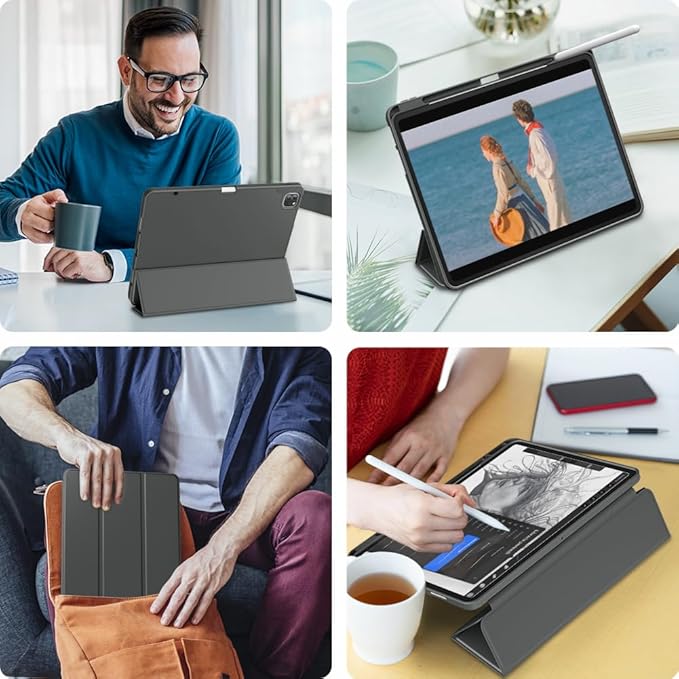 DTTO for iPad Air 13 Inch Case M4/M3/M2 2026/2025/2024, iPad Pro 12.9 Inch Case (6th/5th/4th/3rd Gen), Smart Slim Trifold Stand Soft Cover with Pencil Holder, Dark Gray