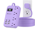 Beeiker 6 USB(2 USB C) Purple Surge Protector Power Strip- 10 Ft Purple Extension Cord with 24W USB Charging Station and 4 Outlets, Pink Desk Accessories for Cute Kawaii Lavender Travel Dorm Room