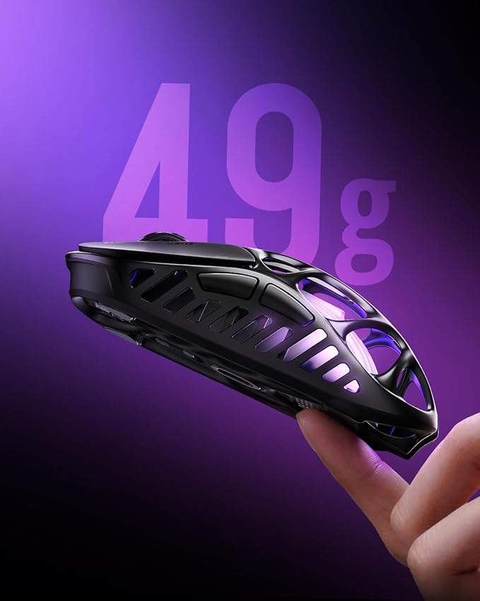 GravaStar Mercury X Wireless Gaming Mouse – 32,000 DPI PAW 3950 Sensor, 1000Hz Polling Rate, Only 49g, Magnesium Alloy Hollow Frame, RGB Lighting, 5 Programmable Buttons