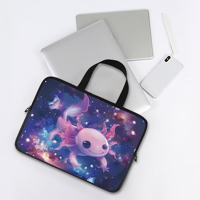Cute Axolotl 15 Inch Laptop Handle Bag Computer Protect Case Pouch Holder Galaxy Space Notebook Sleeve Neoprene Cover Soft Carring Travel Case for Chromebook Computer Briefcase