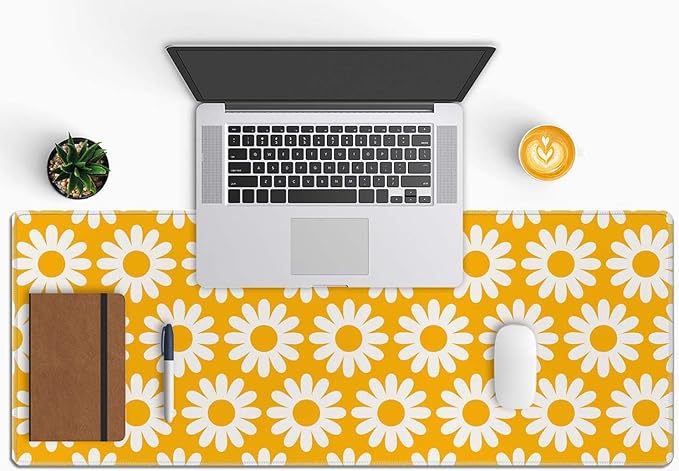 Vintage Flowers Desk Mat Yellow Large Mouse Pad XL Desk Pad Gaming Mousepad Extended Keyboard Mat 31.5 x 11.8 in Laptop Computer Keyboard Pad Mouse Mat for Office Desk Decor