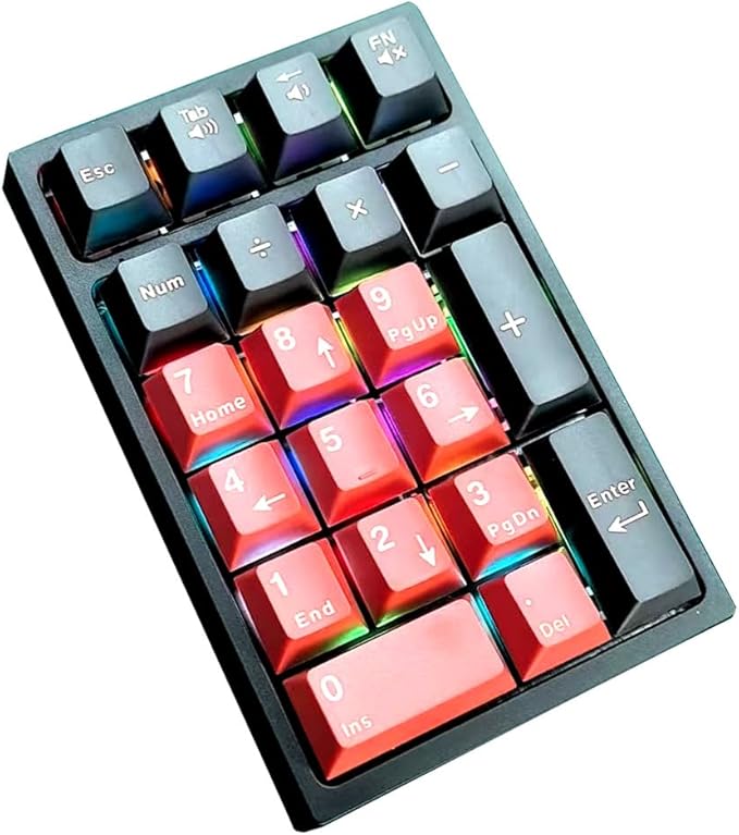 BOYI TD21 Hot Swap Numpad,21 Keys Mini Numpad Portable Keypad Bluetooth5.0/2.4G/Wired Number Pad Keyboard PBT Keycaps RGB Backlit Type-C Mini Keyboard (Black Red Cherry Keycaps)