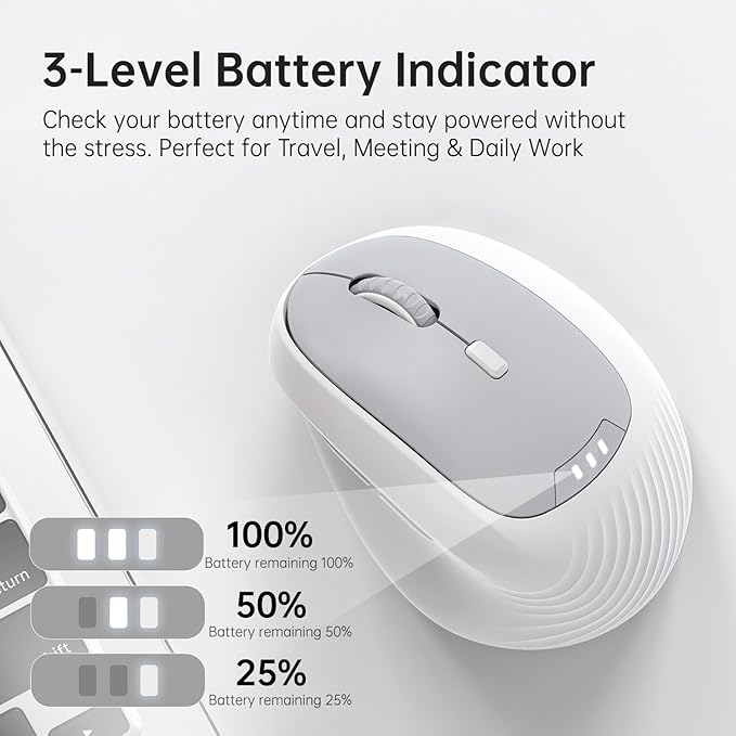 PYP Ergonomic Vertical Wireless Mouse, Bluetooth 5.2/5.0 & 2.4G Tri-Mode, Type-C Rechargeable with Power Display, 6-Level Adjustable 8,000 DPI, Lightweight Quiet Click for Laptop Mac - White