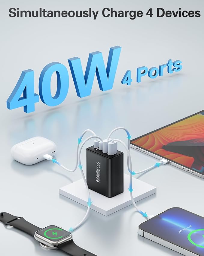 USB C Charger Block, 2-Pack 40W Fast Charging Block 4-Port Dual PD Power Adapter +QC Wall Plug Double USBC Charger Block Multi Type C Charging Cube for iPhone 17 16 15 14 13 12 11 Pro Max, Samsung