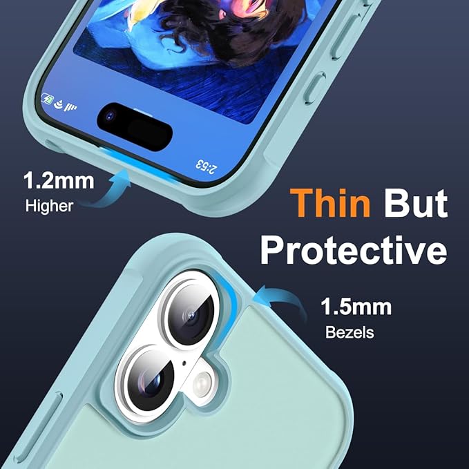 SKYLMW Compatible with iPhone 16 Plus Case with Invisible Magnetic O-Ring Stand Military-Grade Translucent Case for iPhone 16 Plus 6.7" [Compatible with Mag-Safe][Great Grip Feeling], Blue
