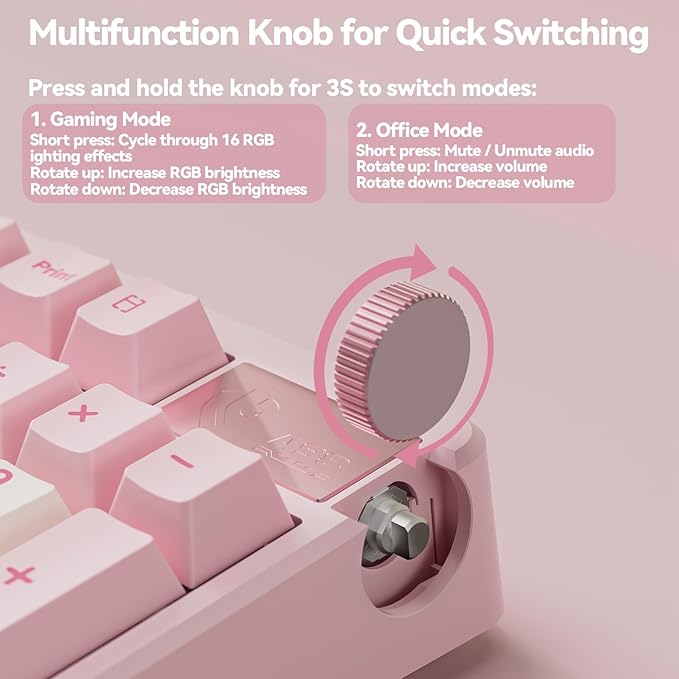 LEOBOG A98 Wireless Mechanical Keyboard, Tri-Mode BT5.0/2.4GHz/USB-C, Creamy Keyboard with Number Pad, Gasket Structure Hot Swappable, PBT Keycaps, RGB Backlit Pink Gaming Keyboard with Knob for PC
