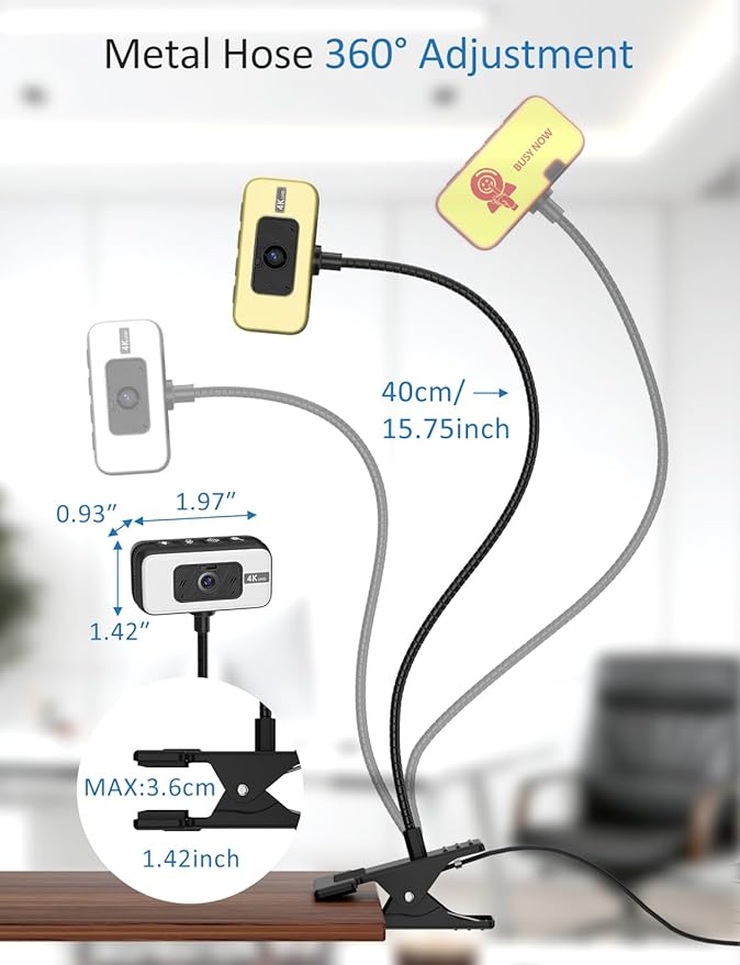 Webcam for PC, 4K Streaming Camera with Light, Web Camera for Desktop/Laptop Computer Webcam with Microphone, Plug and Play USB Web Cam with Bracket, for Live Streaming, Video Calls, and Meetings