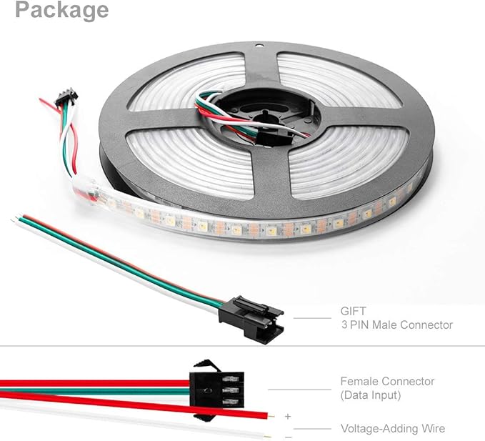 BTF-LIGHTING RGBW RGB+Natural White SK6812 (Similar WS2812B) 4 Colors in 1 LED Strip Individually Addressable 16.4ft 60Pixel/m 300LED Light Dream Color IP67 DC5V White PCB (No Adapter or Controller)