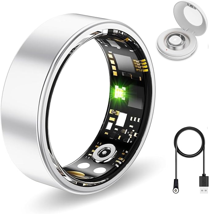 Smart Health Ring for Women Men Fitness Tracker with Heart Rate, Blood Oxygen,Sleep Monitoring, Step Counting, IP68 Waterproof for iPhone and Android, No Subscription (Bright Silver, 6)