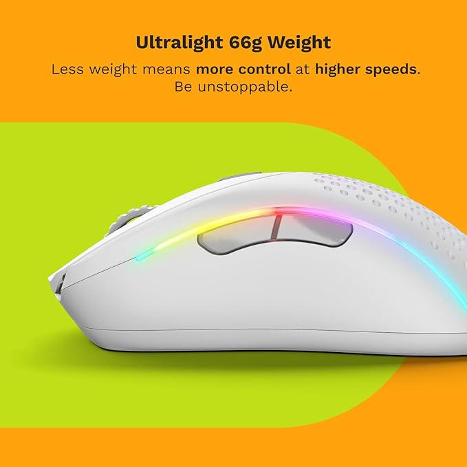 Glorious Gaming - Model D 2 Wireless Ergonomic Mouse, Superlight 66g, up to 210 hr Battery Life, 26K Optical Sensor, 6 Programmable Buttons, 80 Million Clicks, FPS, MMO, MOBA, Battle Royale (White)