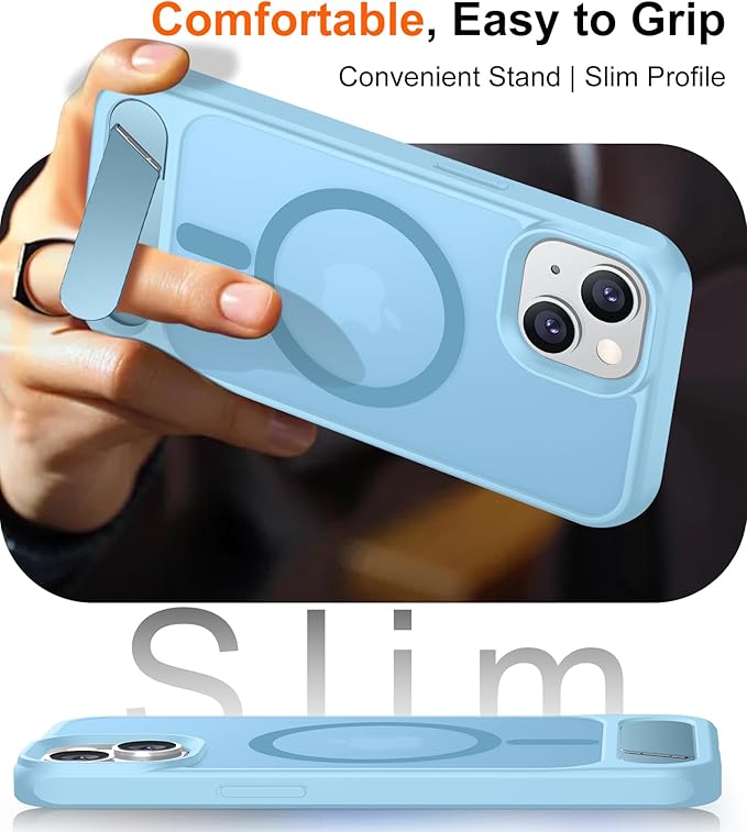 Magnetic Compatible with iPhone 14 Case/iPhone 13 Case,[Built-in Invisible Kickstand][Compatible with MagSafe][Military Grade Shockproof] Slim Translucent Matte Phone Case for iPhone 14/13 6.1"
