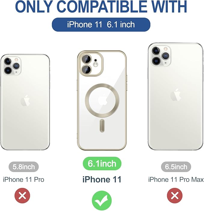 Hython Magnetic Clear for iPhone 11 Case with Camera Lens Protector [Compatible with MagSafe] Luxury Plating Edge Slim Soft TPU Cover Protective Phone Case for iPhone 11 6.1", Matte Gray